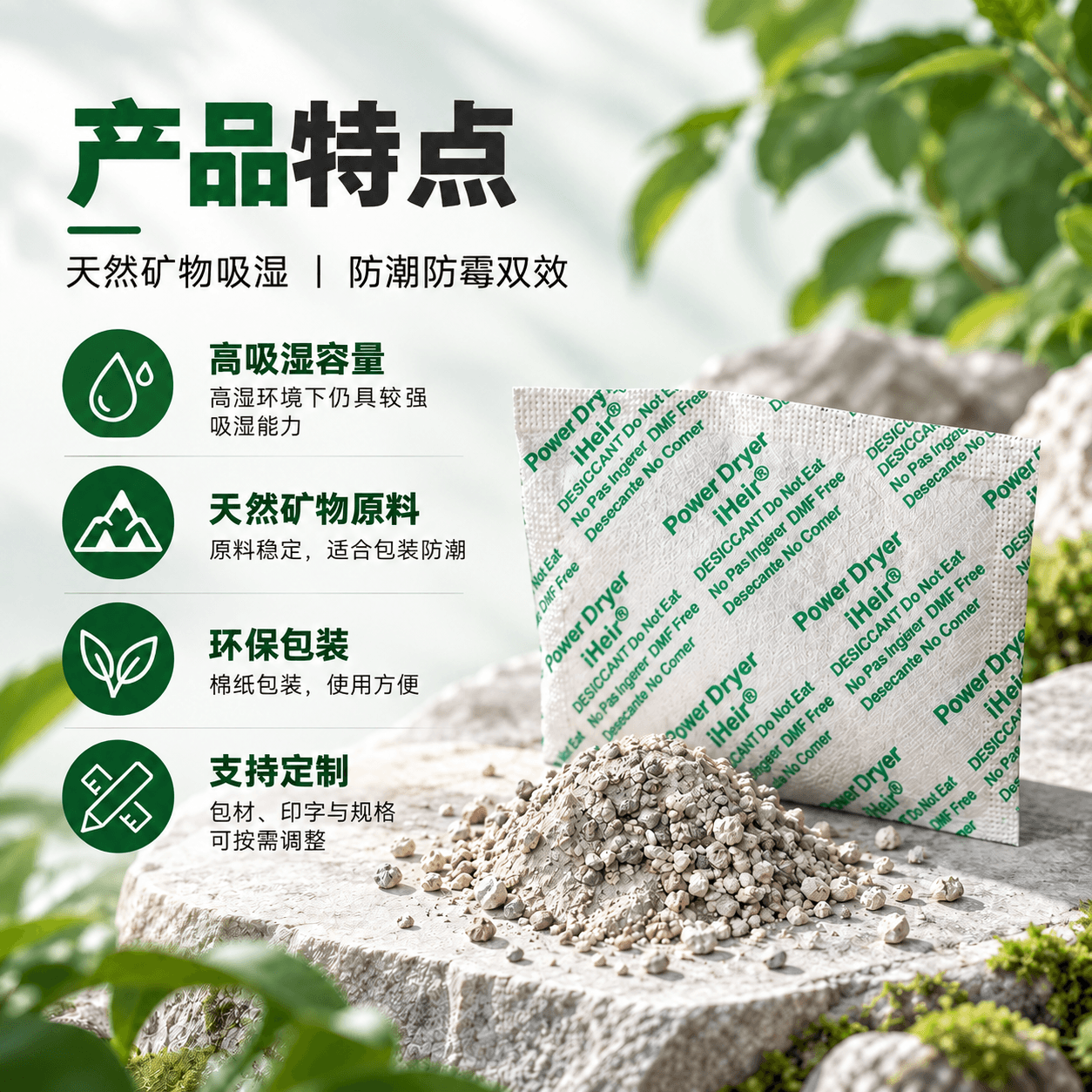 H系列防霉干燥剂｜天然矿物吸湿 防潮防霉双效 出口环保专用